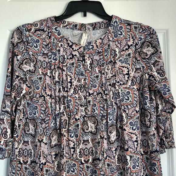 Per Seption Concept Tops Women's Size Medium Paisley Tunic Long Sleeve Crew Neck - Picture 6 of 9